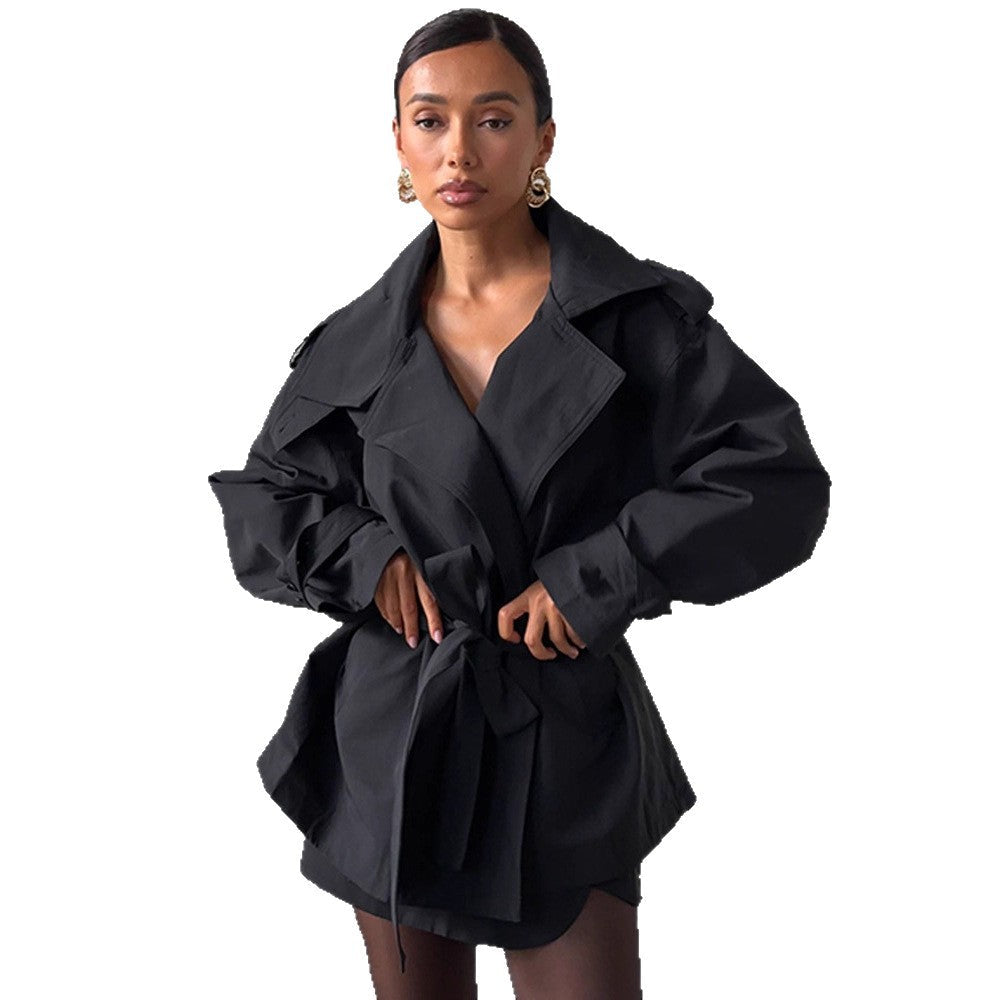 Damen Trenchcoat Kurzjacke Modern Taillengürtel