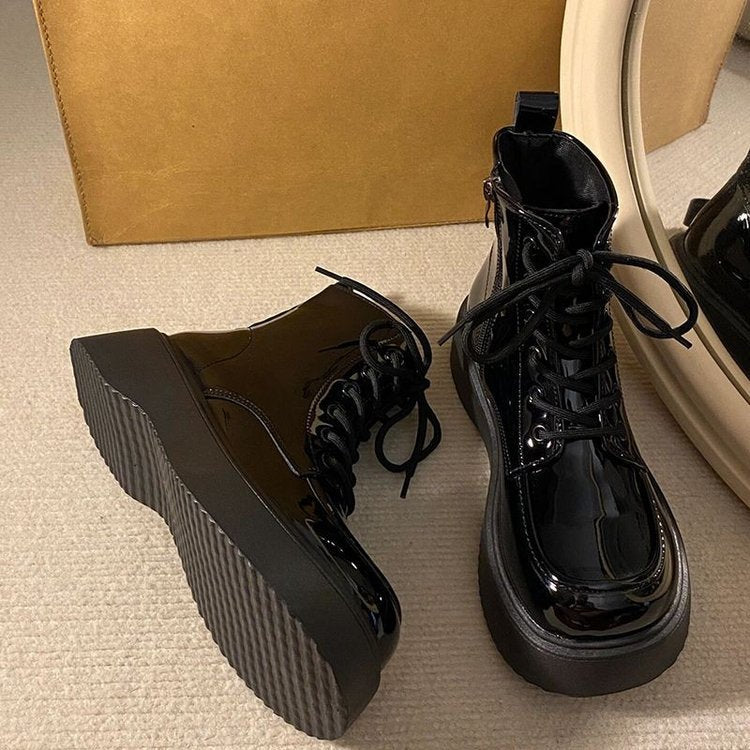 Damen High- Plattform Schnürstiefel