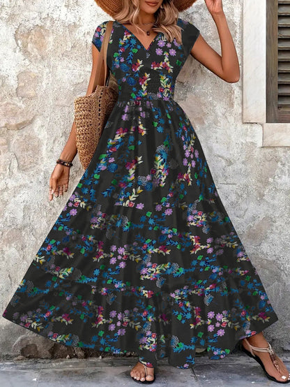 Damen Maxikleid Blumenmuster Baumwolle Schmeichelnder Schnitt
