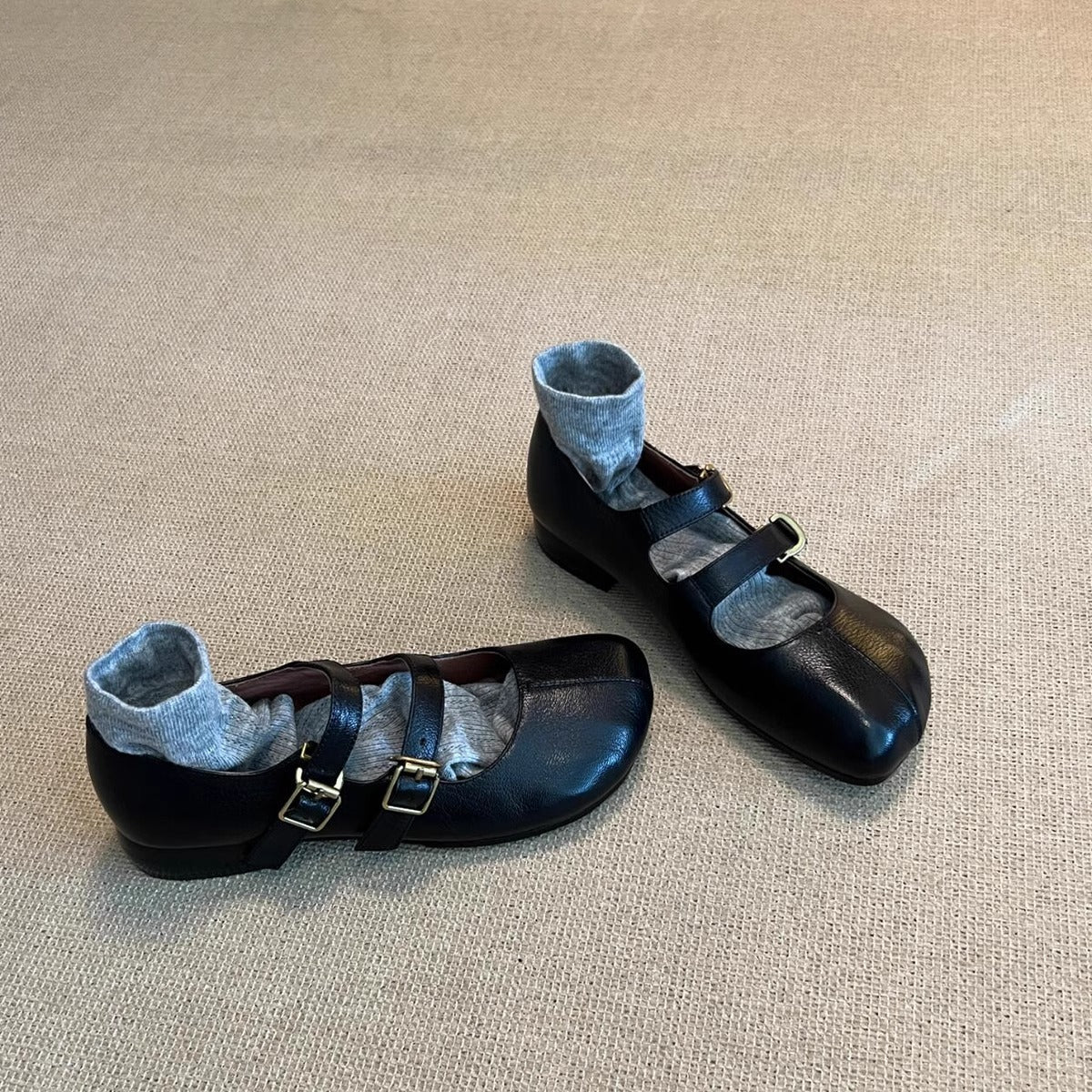 Damen Ballerinas mit Doppelriemen und Schnallenverschluss Elegant