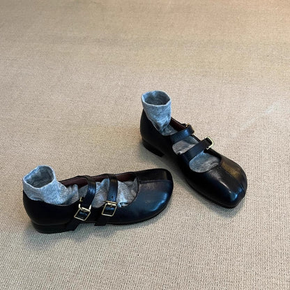 Damen Ballerinas mit Doppelriemen und Schnallenverschluss Elegant