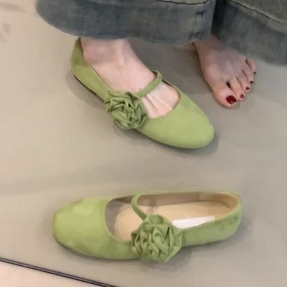 Damen Ballerinas Bequem Blumenriemen
