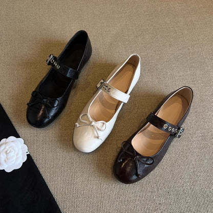 Damen Ballerinas mit Schleifen Detail und Riemenverschluss