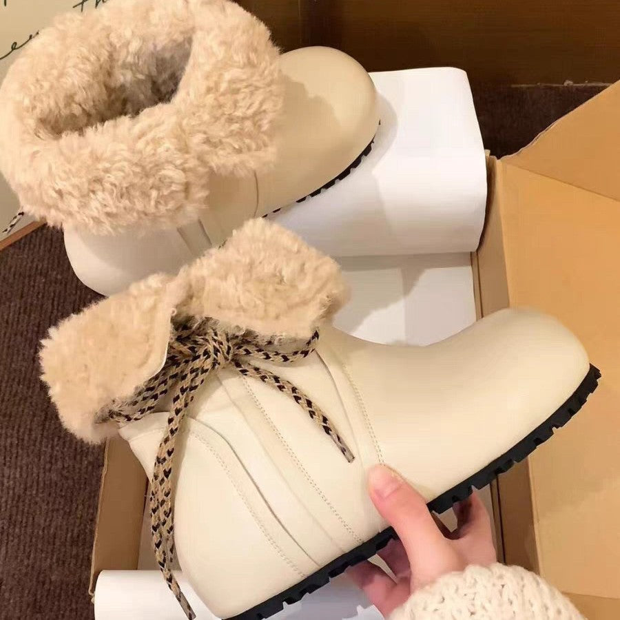 Damen Schnürboots Warm Kuschelig Winterstiefel