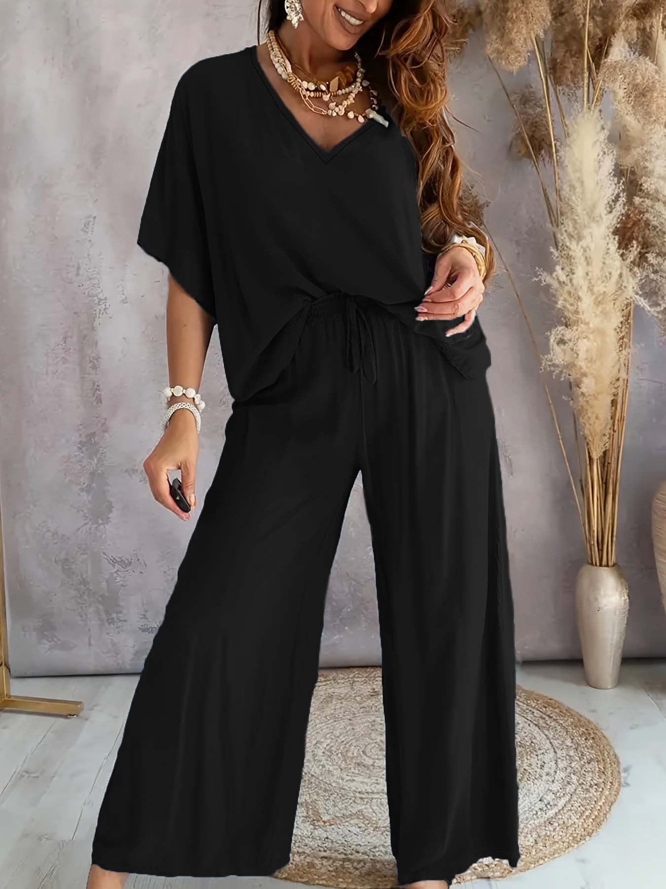 Damen Freizeitoutfit locker Oberteil weite Hosen Casual sollte zu