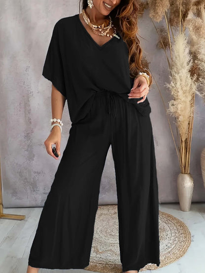 Damen Freizeitoutfit locker Oberteil weite Hosen Casual sollte zu