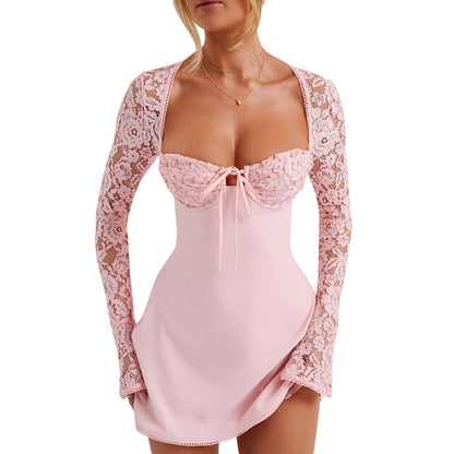 Damen Seiden Minikleid Elegant Kurz
