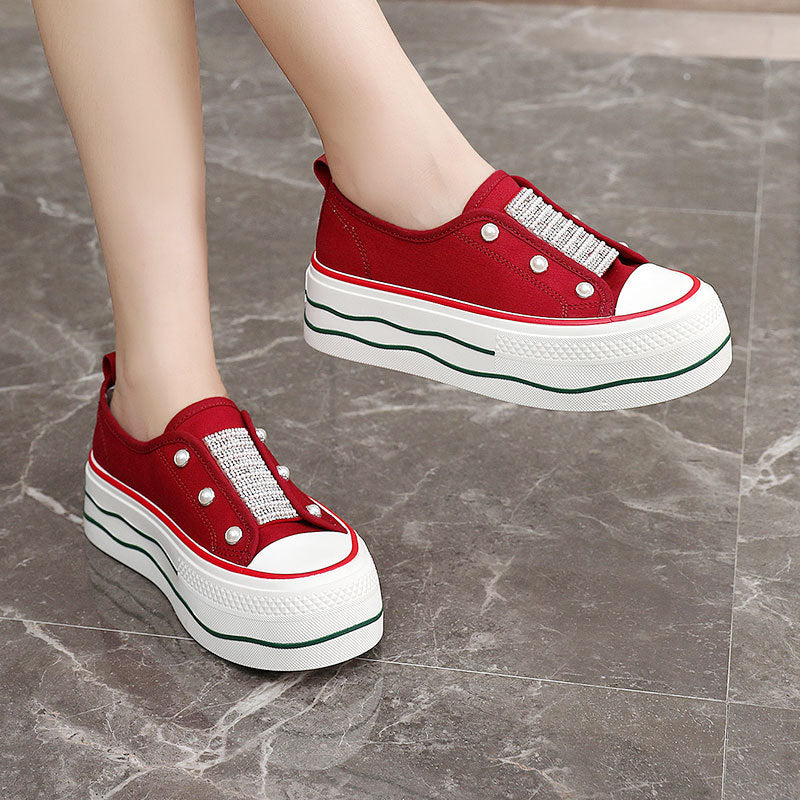 Damen Plateau Sneaker Glitzer Elastisch