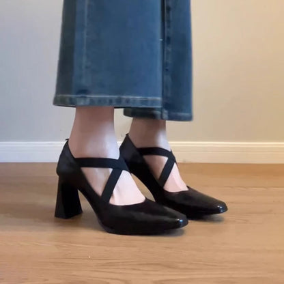 Damen Pumps Riemen Blockabsatz Elegantes Leder