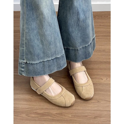 Damen Ballerinas Weiches Wildleder Bequem Mit Riemen