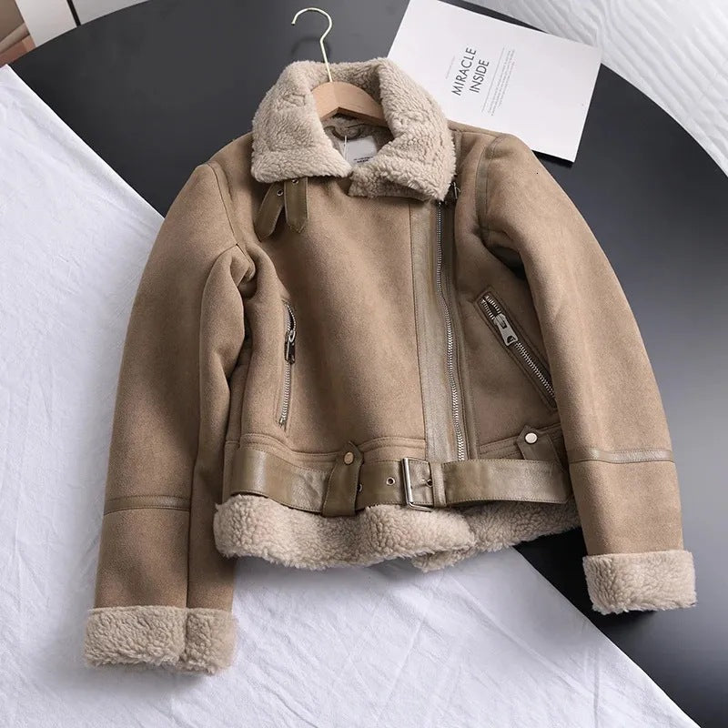Damen Lederjacke Wildleder Mit Gürtel - Norvielle