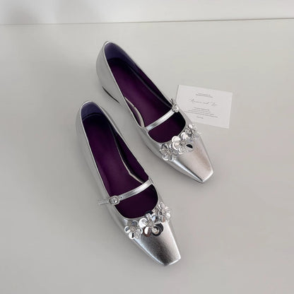 Damen Ballerinas Blumenmuster Glänzend