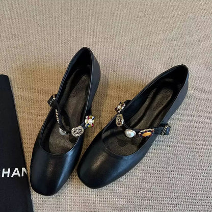Damen Ballerinas Elegant Schmuck Riemenverschluss