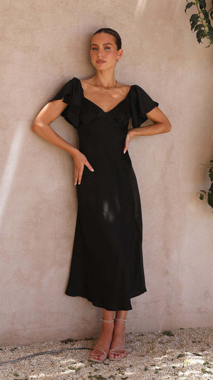 Damen Maxikleid mit Rüschendetails und Schlitz für den Sommer