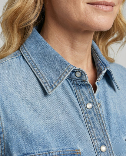 Damen Denimbluse mit Brusttaschen Blau