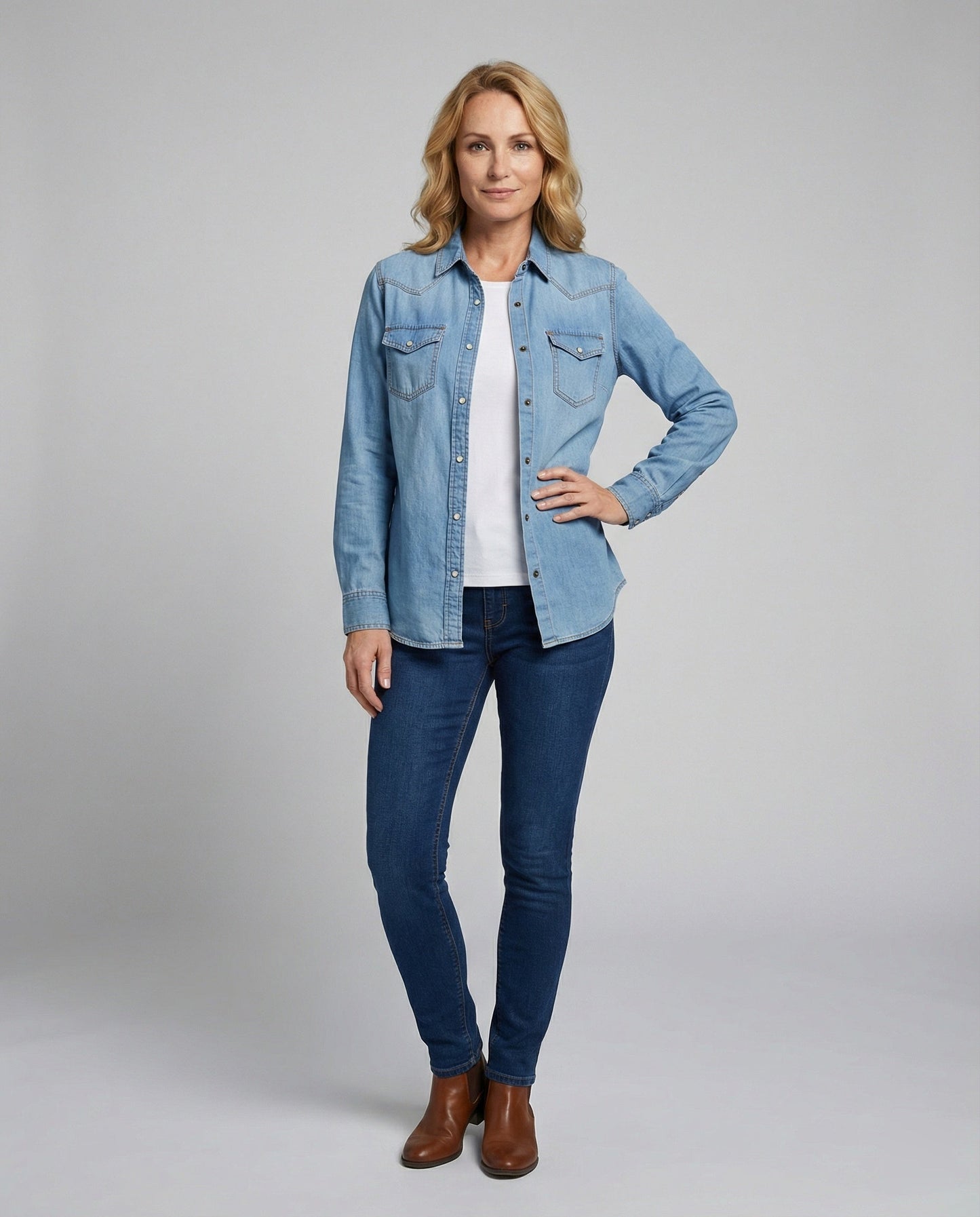 Damen Denimbluse mit Brusttaschen Blau