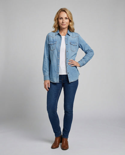 Damen Denimbluse mit Brusttaschen Blau