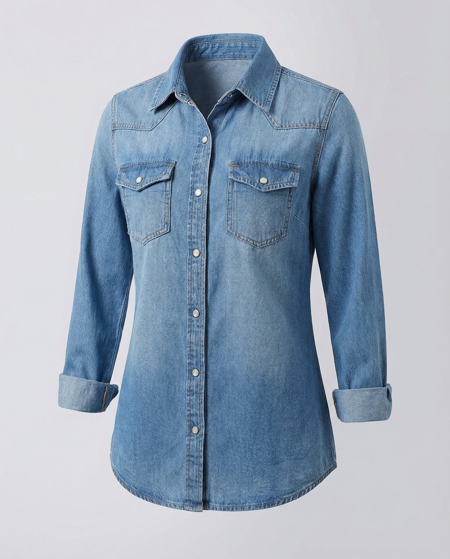 Damen Denimbluse mit Brusttaschen Blau