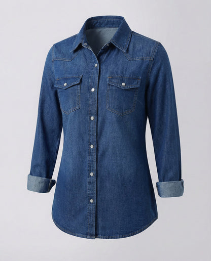 Damen Denimbluse mit Brusttaschen Blau
