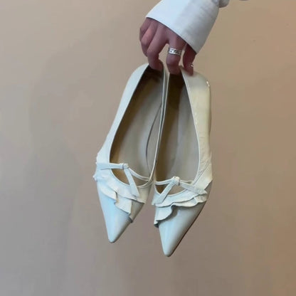 Damen Ballerinas Spitze Lack Schuhe Elegant Mit Rüschendetail