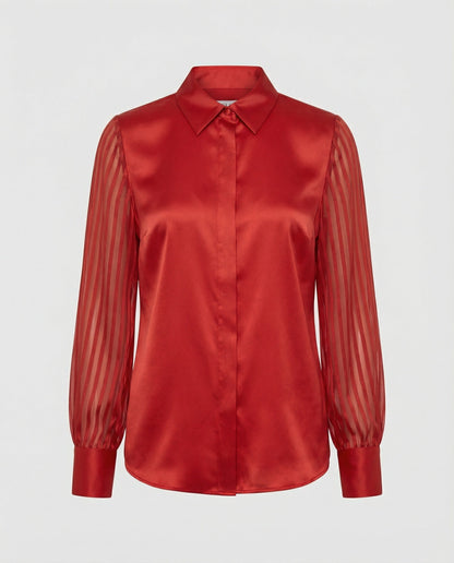 Damenbluse Satin Puffärmel Transparent