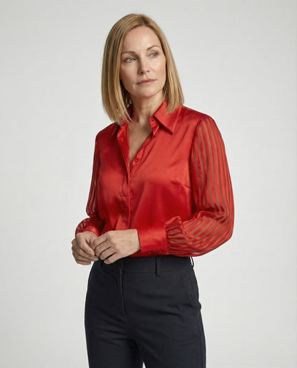 Damenbluse Satin Puffärmel Transparent - Norvielle
