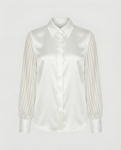 Damenbluse Satin Puffärmel Transparent