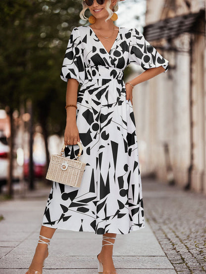 Damen Midikleid Geometrisches Muster Elastisch