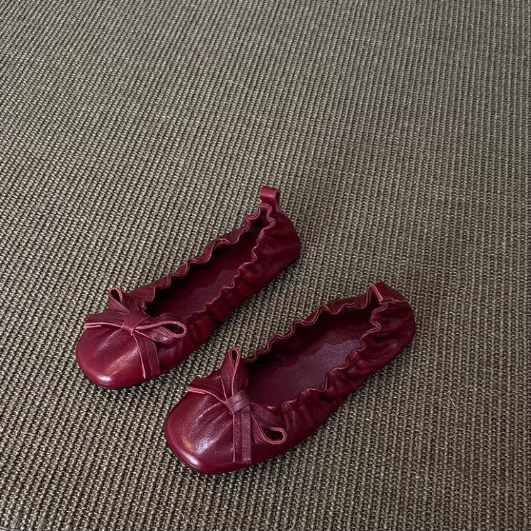 Damen Ballerinas Elastisch mit Rüschen und Schleifen Detail