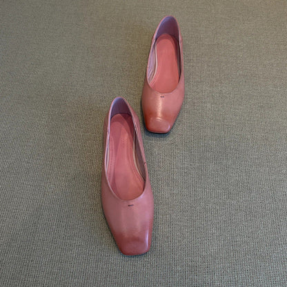 Damen Flachschuhe Lederschuhe Quadratische Zehenpartie