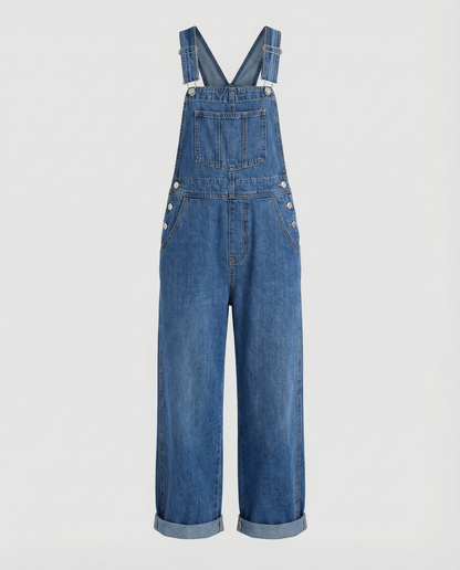 Damen Oversized Latzhose Jeans mit tiefen Taschen