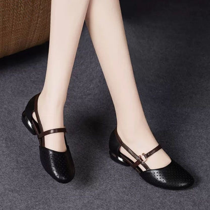 Damen Ballerinas Elegante Perforation Doppelriemen