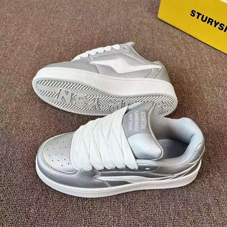 Damen Sneaker Glänzend Bequem Schnürsenkel