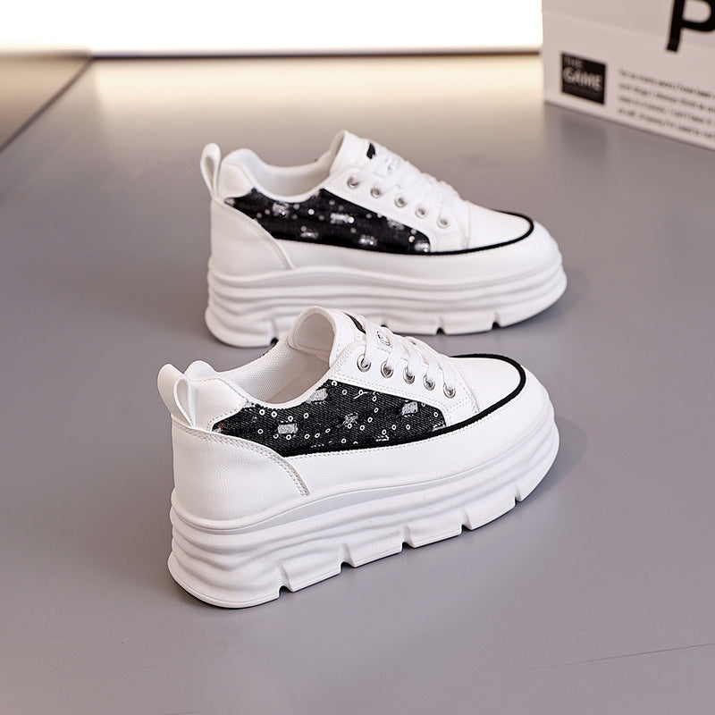 Damen Plattform Sneaker Hoch Denim Akzent Blau