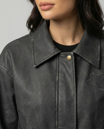 Damen Oversize Lederjacke PU Leder