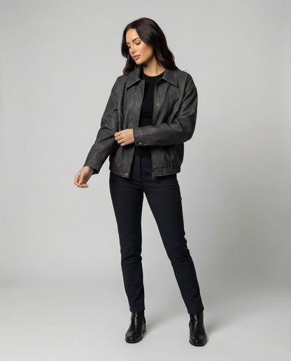 Damen Oversize Lederjacke PU Leder