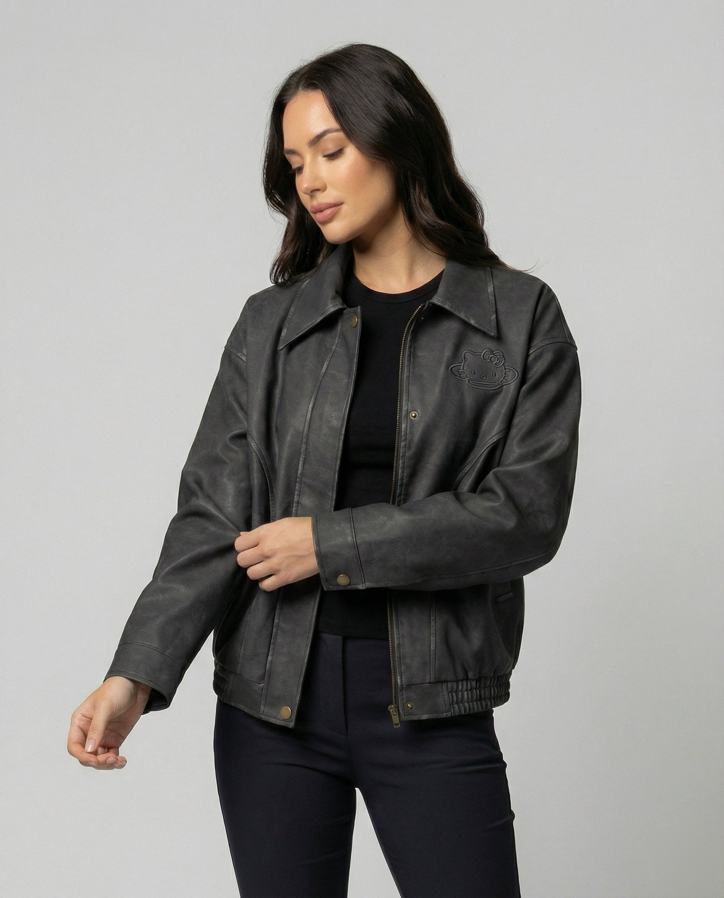 Damen Oversize Lederjacke PU Leder Schwarz - Norvielle