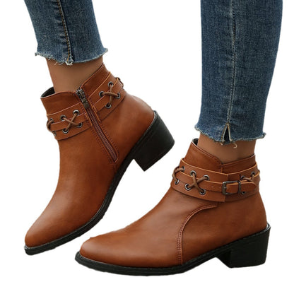 Damen Stiefeletten Schnür-Detail Leder
