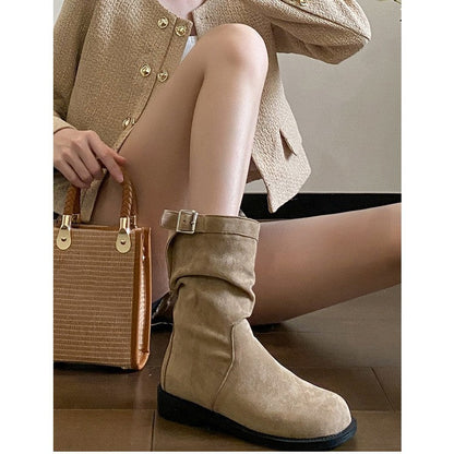 Damen Stiefel Schnalle Falten Design