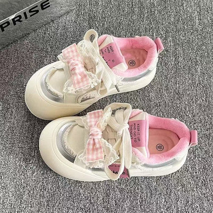 Damen Sneaker Gingham Muster Weiches Innenfutter