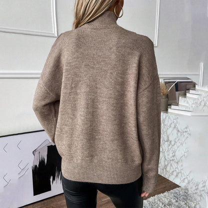 Damen Off-Shoulder Rollkragenpullover Strickweite Frauen