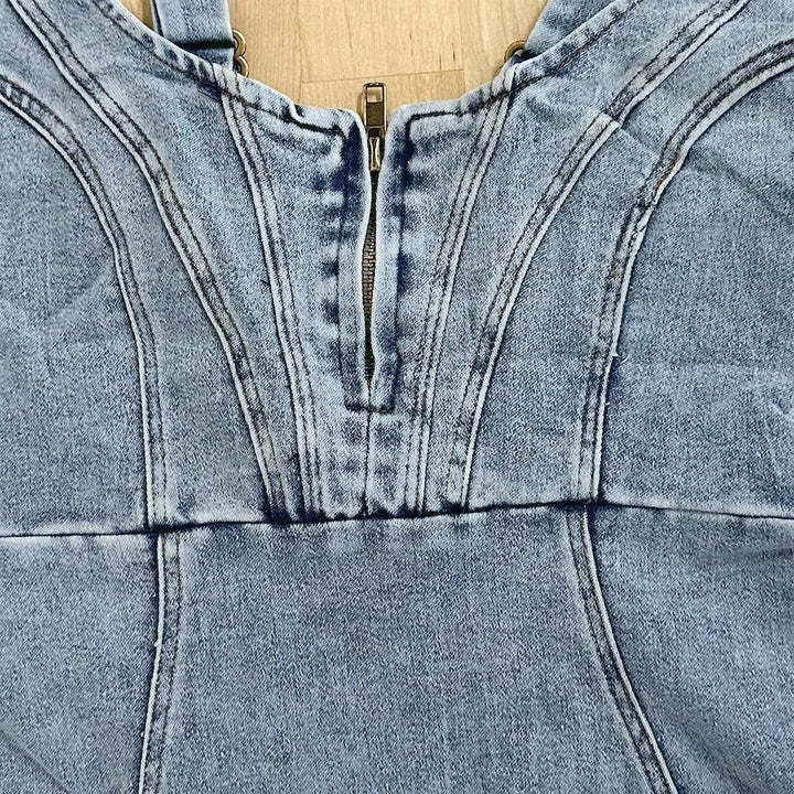 Damen Denimkleid Schlank Midilänge Mit Seitenschlitz