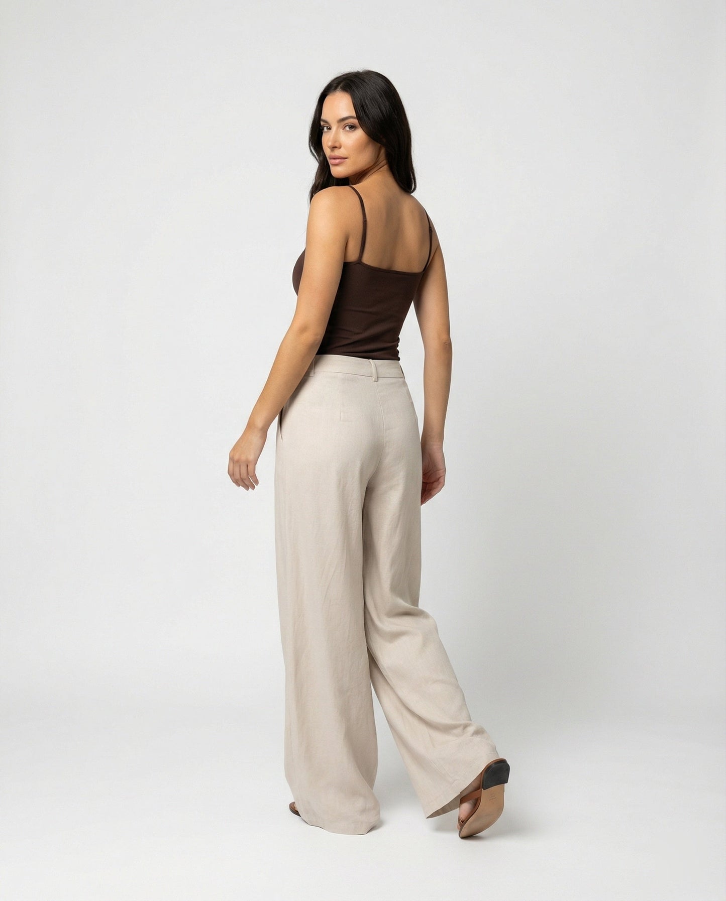 Damen Leinenhose Leicht Plissiert Weitbein Sommer