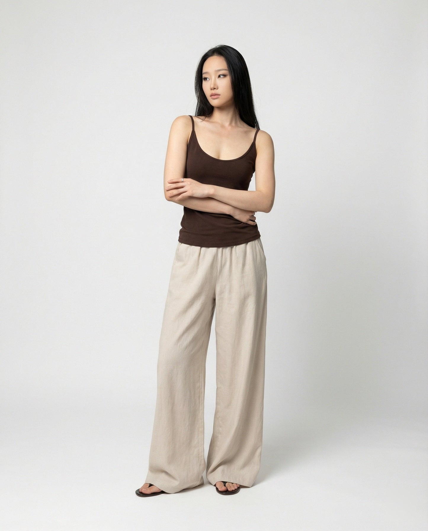 Damen Leinenhose Leicht Plissiert Weitbein Sommer