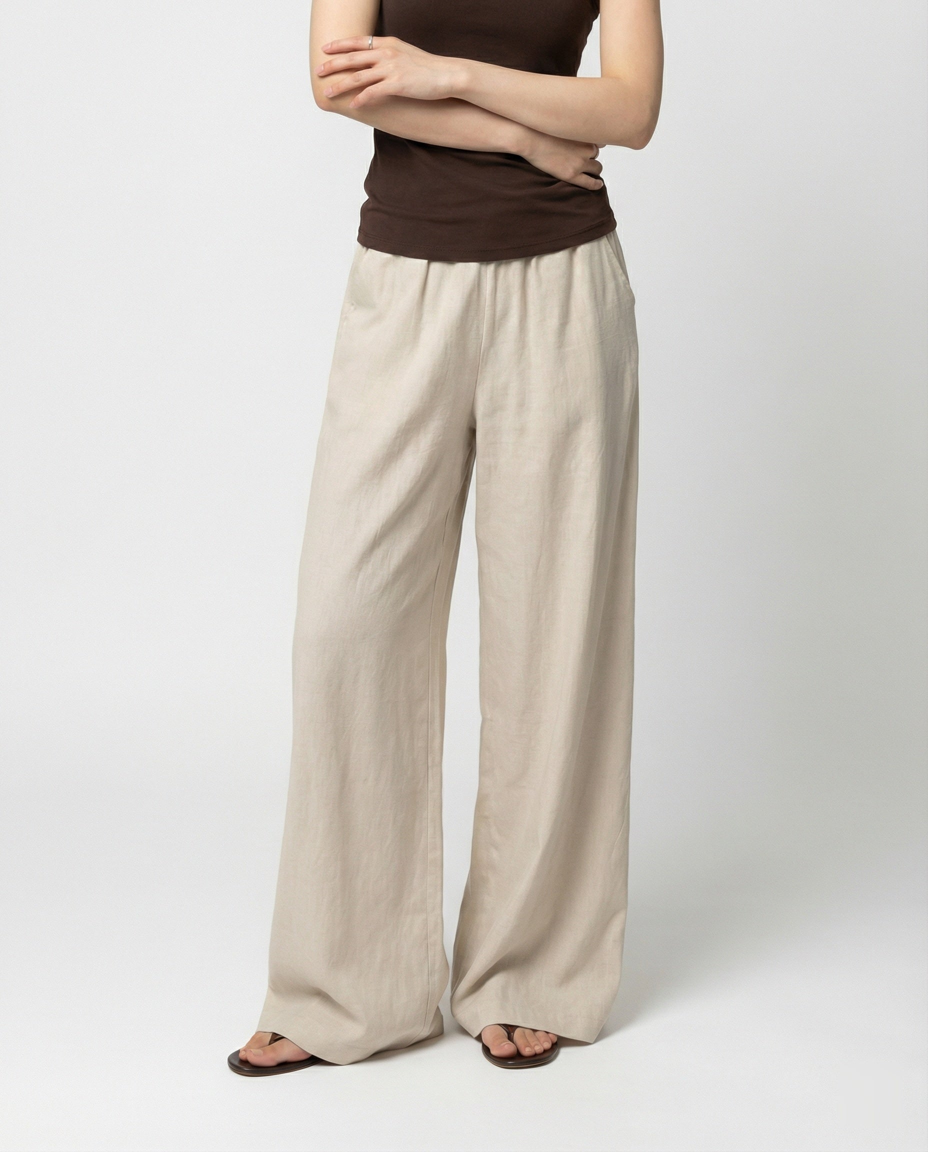 Damen Leinenhose Leicht Plissiert Weitbein Sommer - Norvielle
