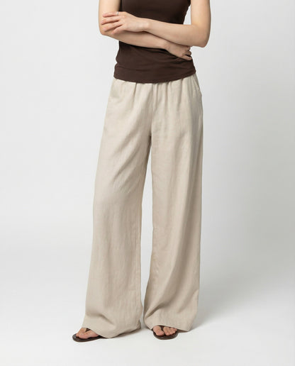 Damen Leinenhose Leicht Plissiert Weitbein Sommer - Norvielle