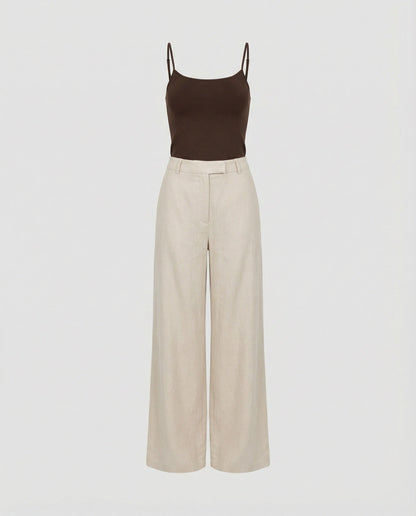 Damen Leinenhose Leicht Plissiert Weitbein Sommer