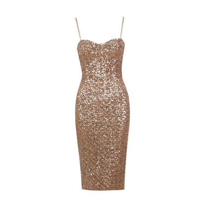 Damen Abendkleid Glänzend Reißverschluss Midi Elegant