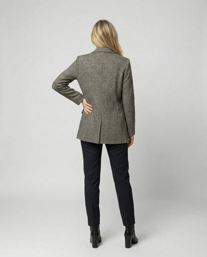 Damen Blazer Weit Karo Eingriffstaschen