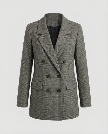 Damen Blazer Weit Karo Eingriffstaschen
